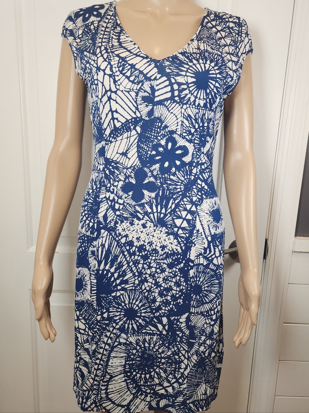 Tory Burch Navy and White Floral-Pattern One-Piece Dress